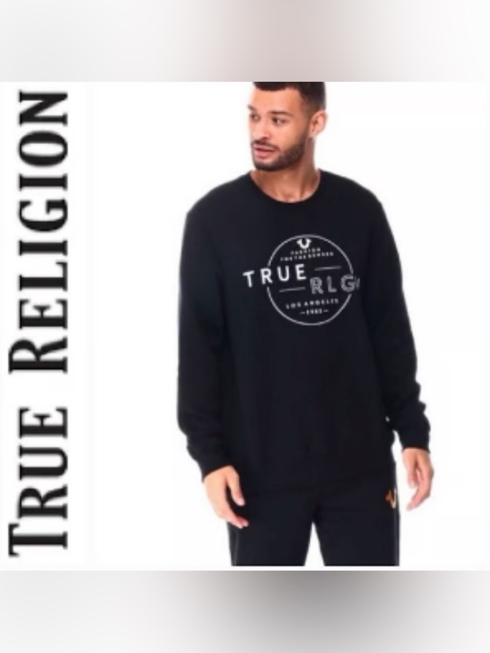 New True Religion Men's Black Logo Crewneck Sweater S